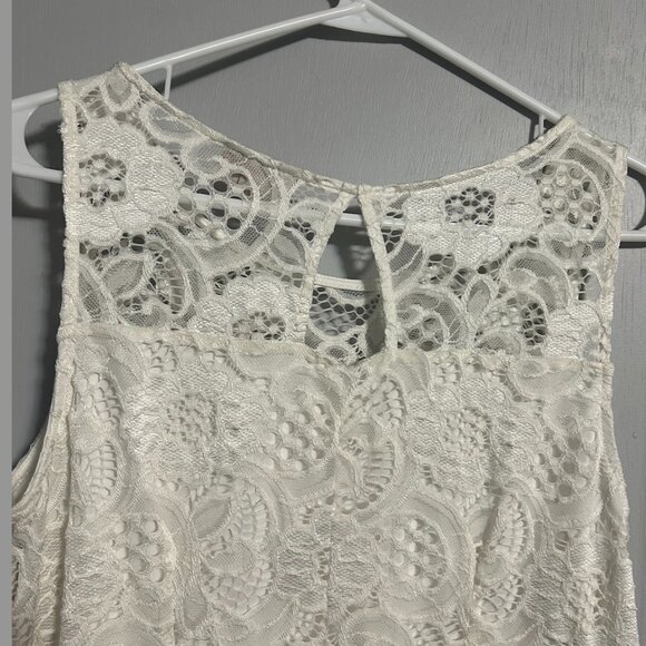 Dress Barn Ivory Lace Overlay Shark Bite Hem Tank Dress Women's Size M - Picture 8 of 11